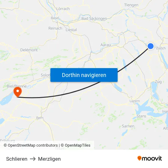 Schlieren to Merzligen map