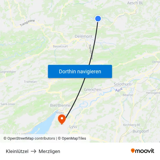 Kleinlützel to Merzligen map