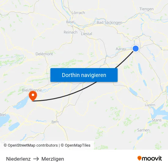 Niederlenz to Merzligen map