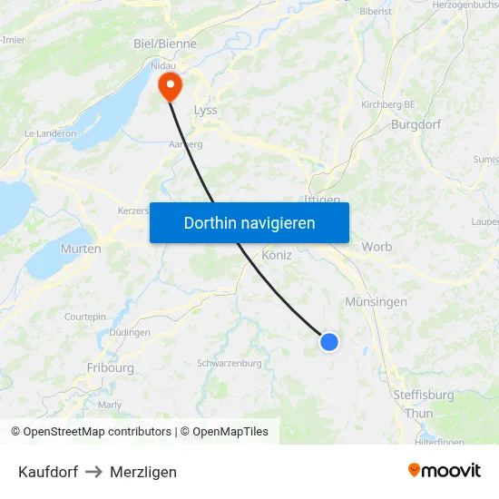Kaufdorf to Merzligen map