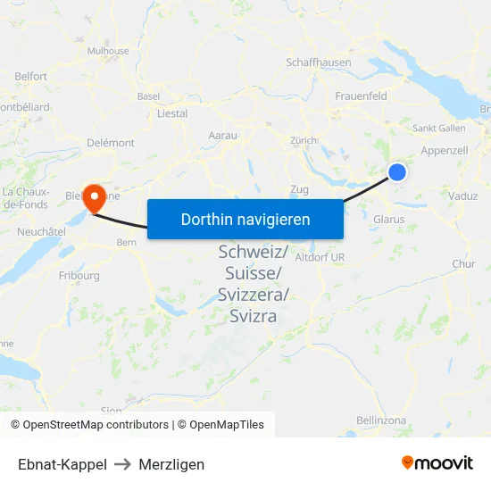 Ebnat-Kappel to Merzligen map