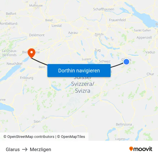 Glarus to Merzligen map