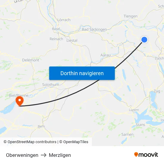 Oberweningen to Merzligen map
