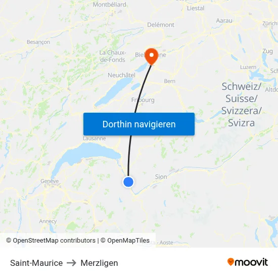Saint-Maurice to Merzligen map