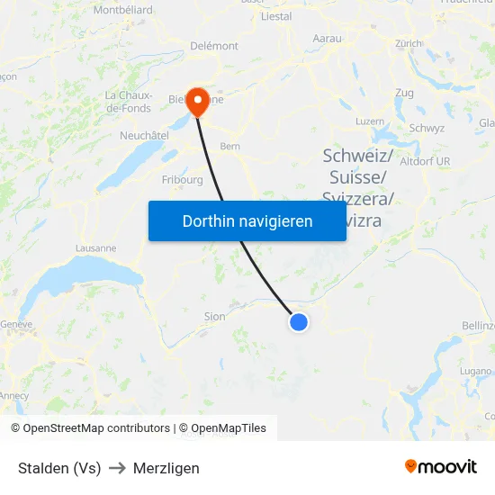 Stalden (Vs) to Merzligen map