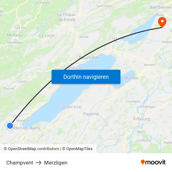 Champvent to Merzligen map