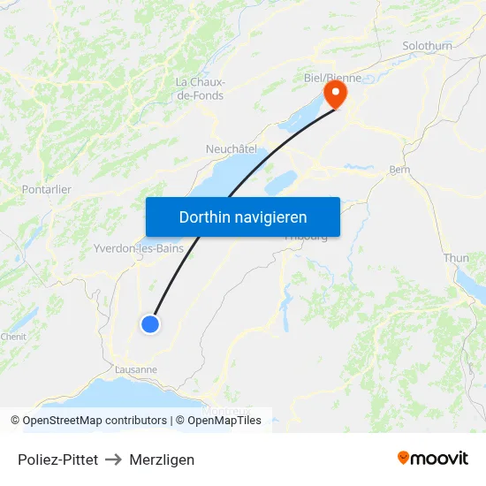 Poliez-Pittet to Merzligen map