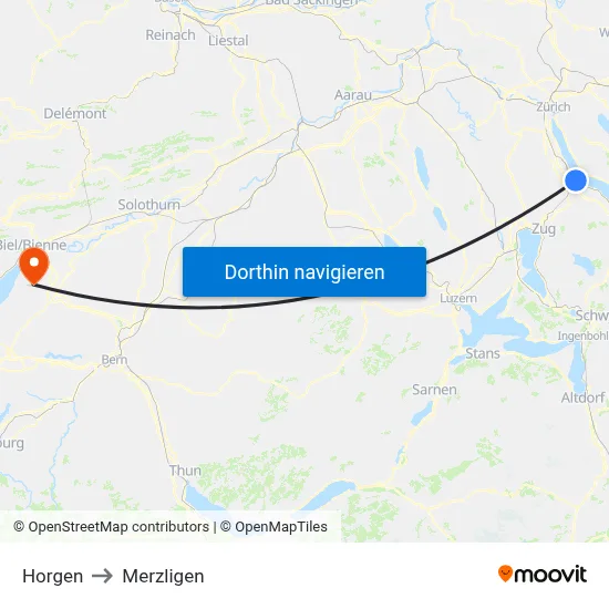 Horgen to Merzligen map