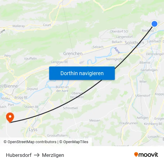 Hubersdorf to Merzligen map