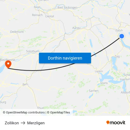 Zollikon to Merzligen map