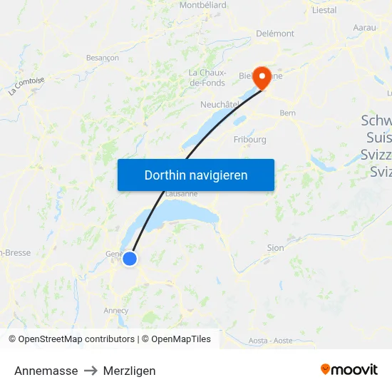 Annemasse to Merzligen map