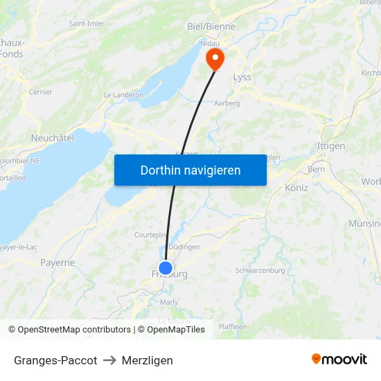 Granges-Paccot to Merzligen map