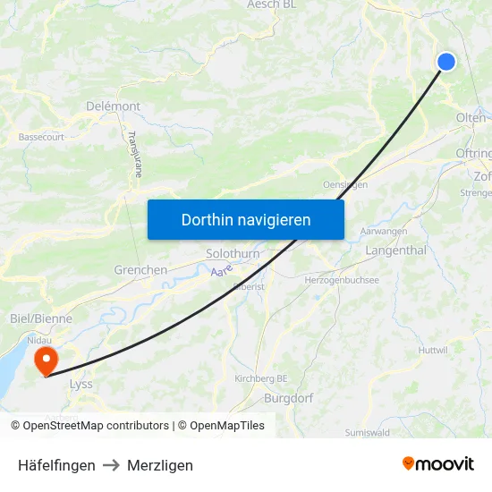 Häfelfingen to Merzligen map