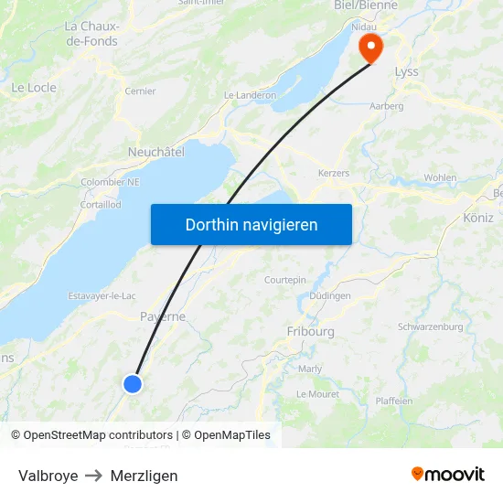 Valbroye to Merzligen map