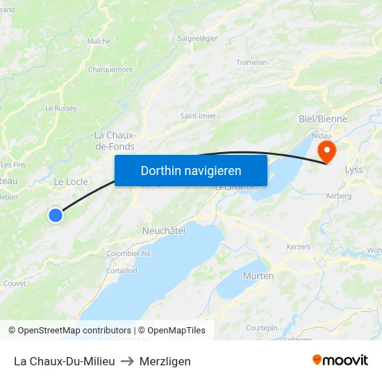La Chaux-Du-Milieu to Merzligen map