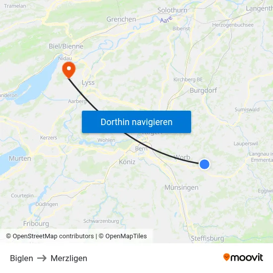 Biglen to Merzligen map
