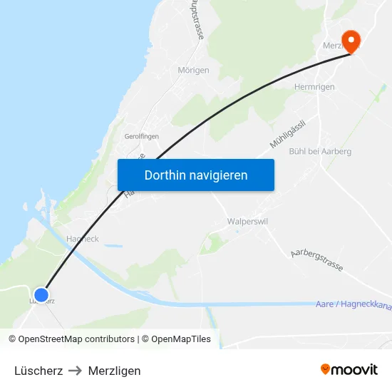 Lüscherz to Merzligen map