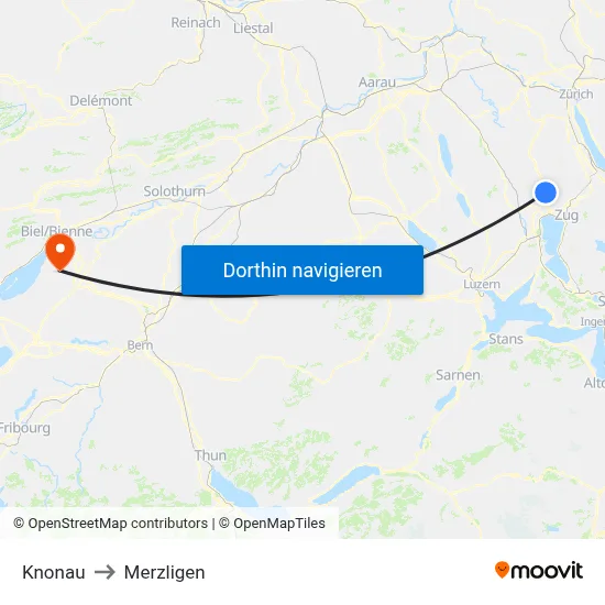 Knonau to Merzligen map