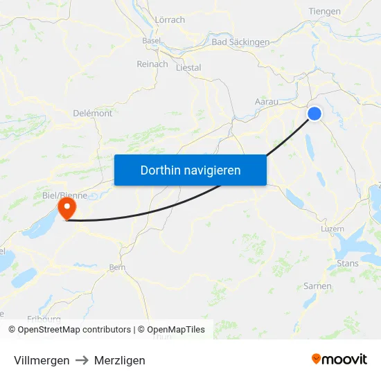 Villmergen to Merzligen map