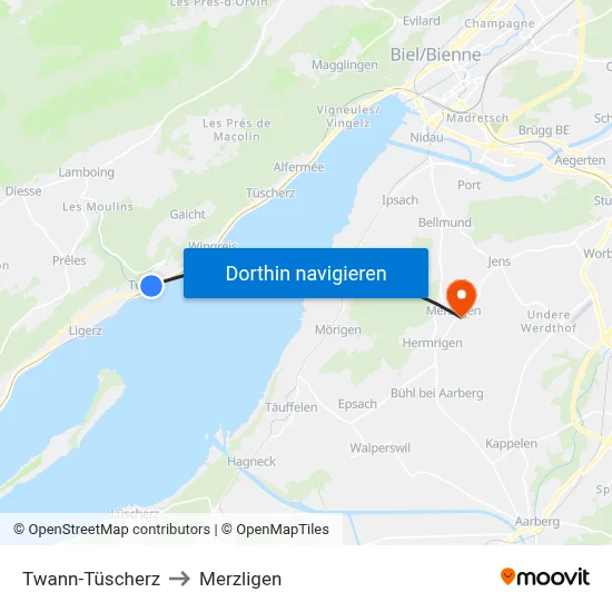 Twann-Tüscherz to Merzligen map