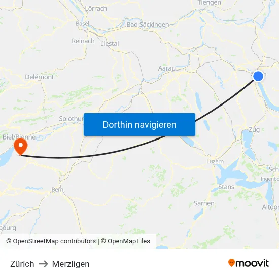 Zürich to Merzligen map