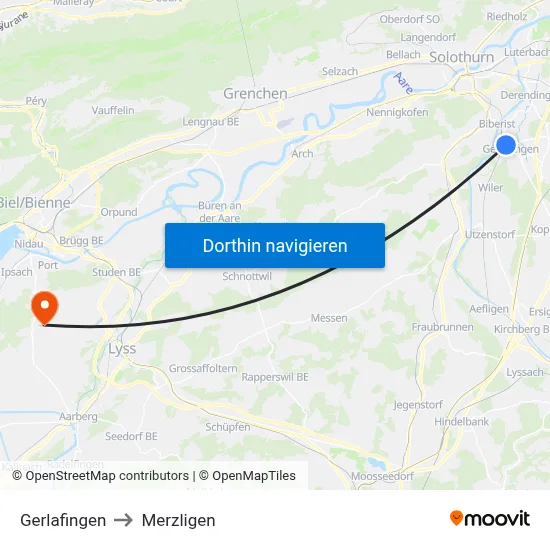 Gerlafingen to Merzligen map