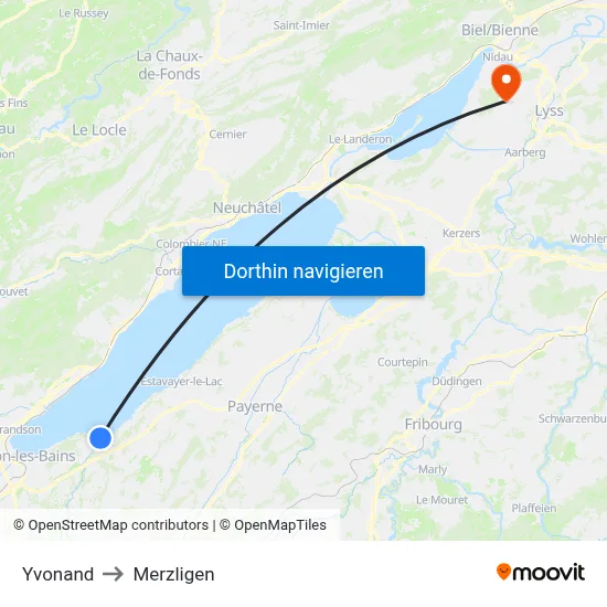 Yvonand to Merzligen map
