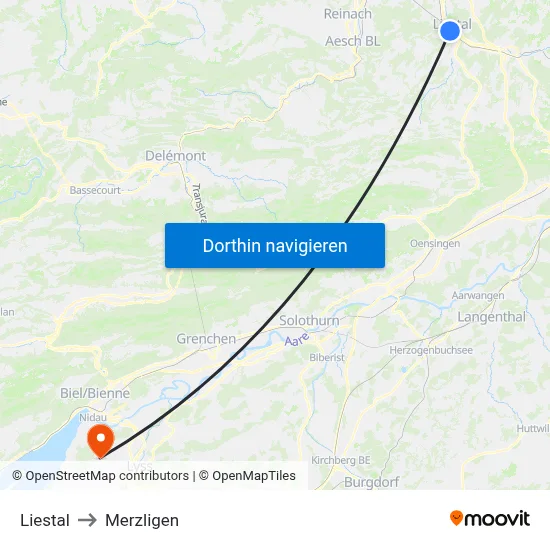 Liestal to Merzligen map