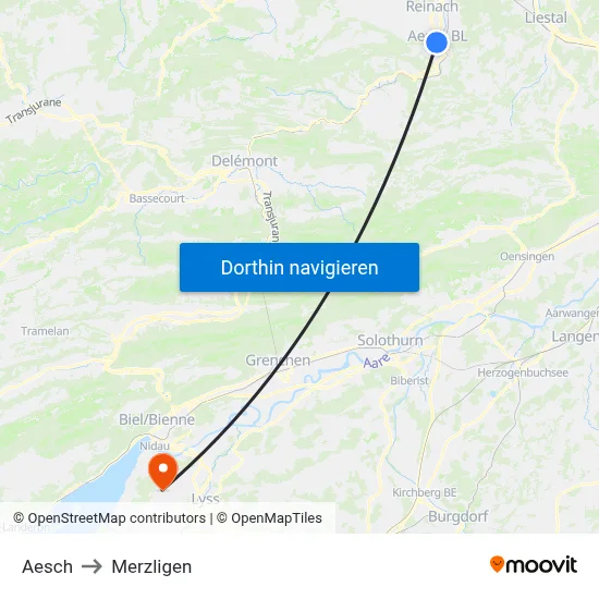 Aesch to Merzligen map