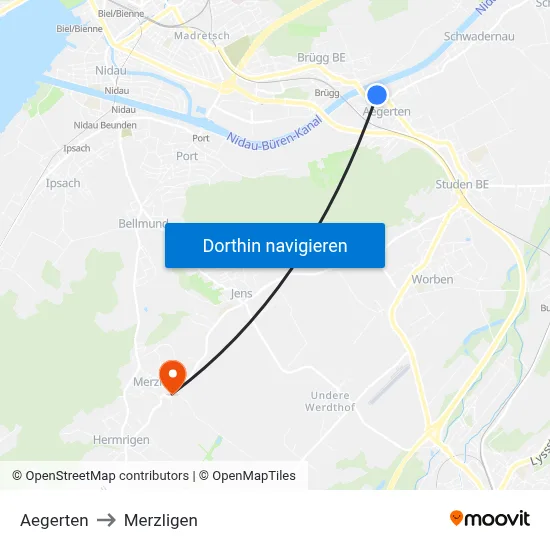 Aegerten to Merzligen map