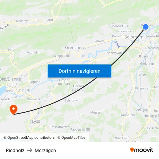Riedholz to Merzligen map