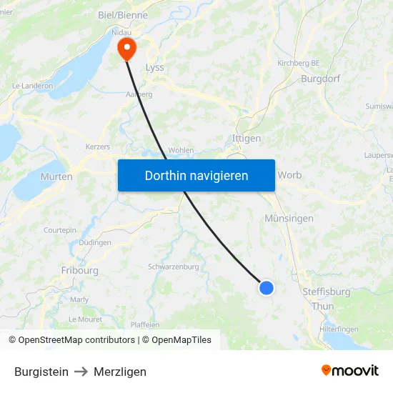 Burgistein to Merzligen map