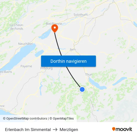 Erlenbach Im Simmental to Merzligen map