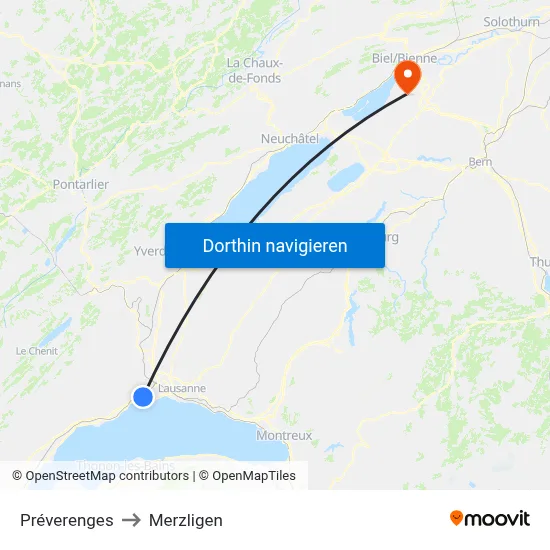 Préverenges to Merzligen map