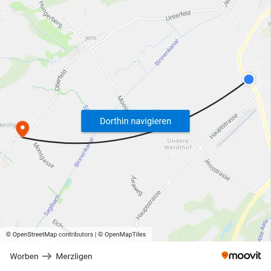 Worben to Merzligen map