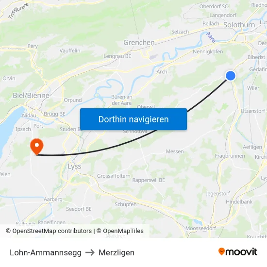 Lohn-Ammannsegg to Merzligen map