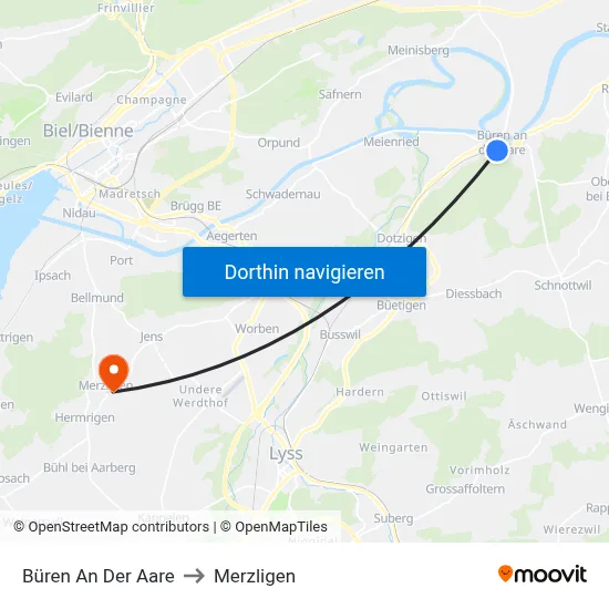 Büren An Der Aare to Merzligen map