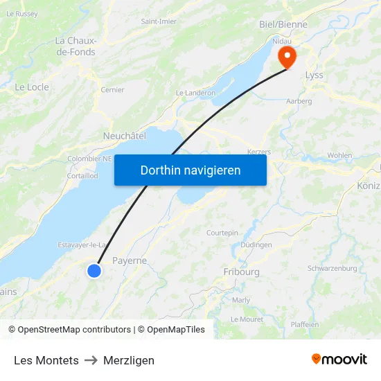 Les Montets to Merzligen map