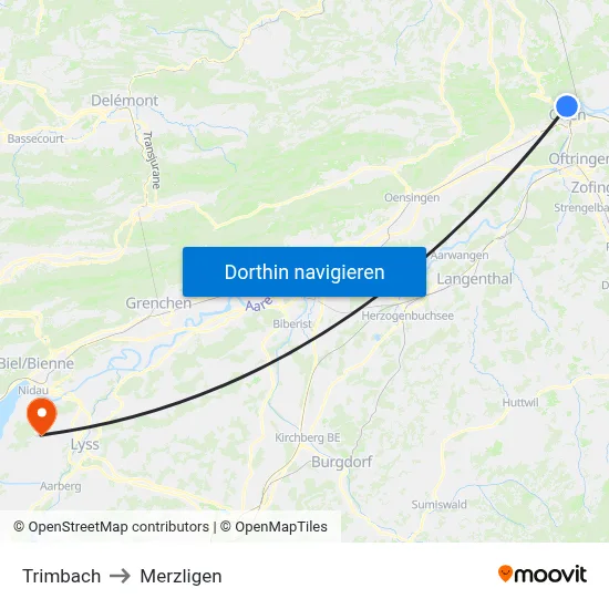 Trimbach to Merzligen map