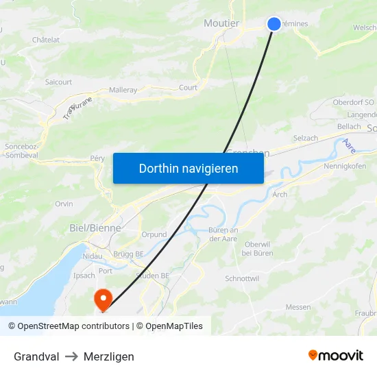 Grandval to Merzligen map