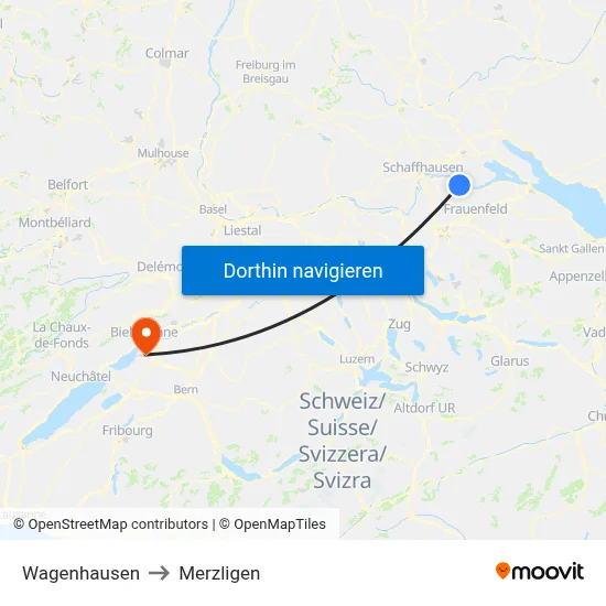 Wagenhausen to Merzligen map