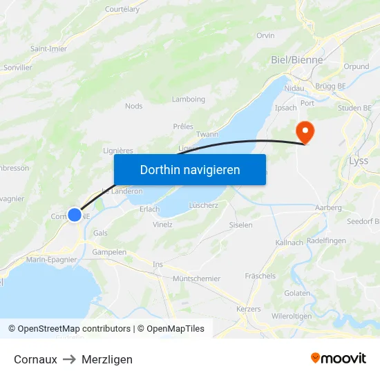 Cornaux to Merzligen map