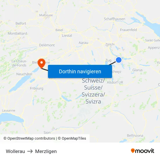 Wollerau to Merzligen map