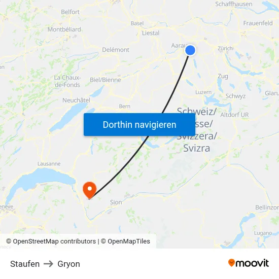 Staufen to Gryon map