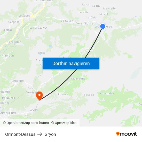 Ormont-Dessus to Gryon map