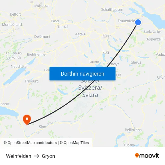 Weinfelden to Gryon map