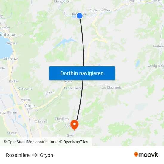 Rossinière to Gryon map