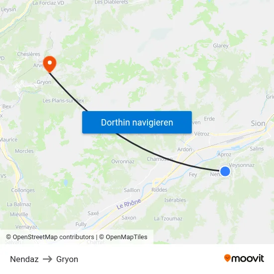 Nendaz to Gryon map