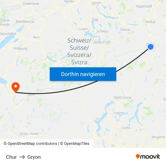 Chur to Gryon map
