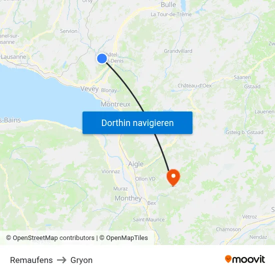 Remaufens to Gryon map
